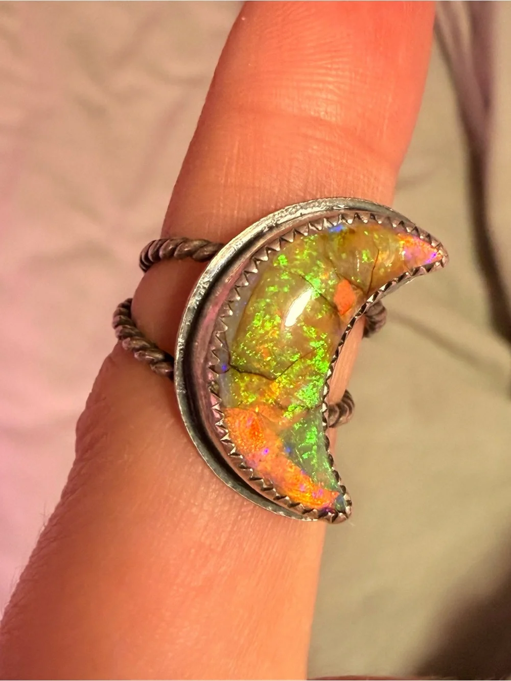 Sterling Silver Monarch Opal Ring Moon Shape Handmade Statement Ring Celestial - Picture 4 of 7